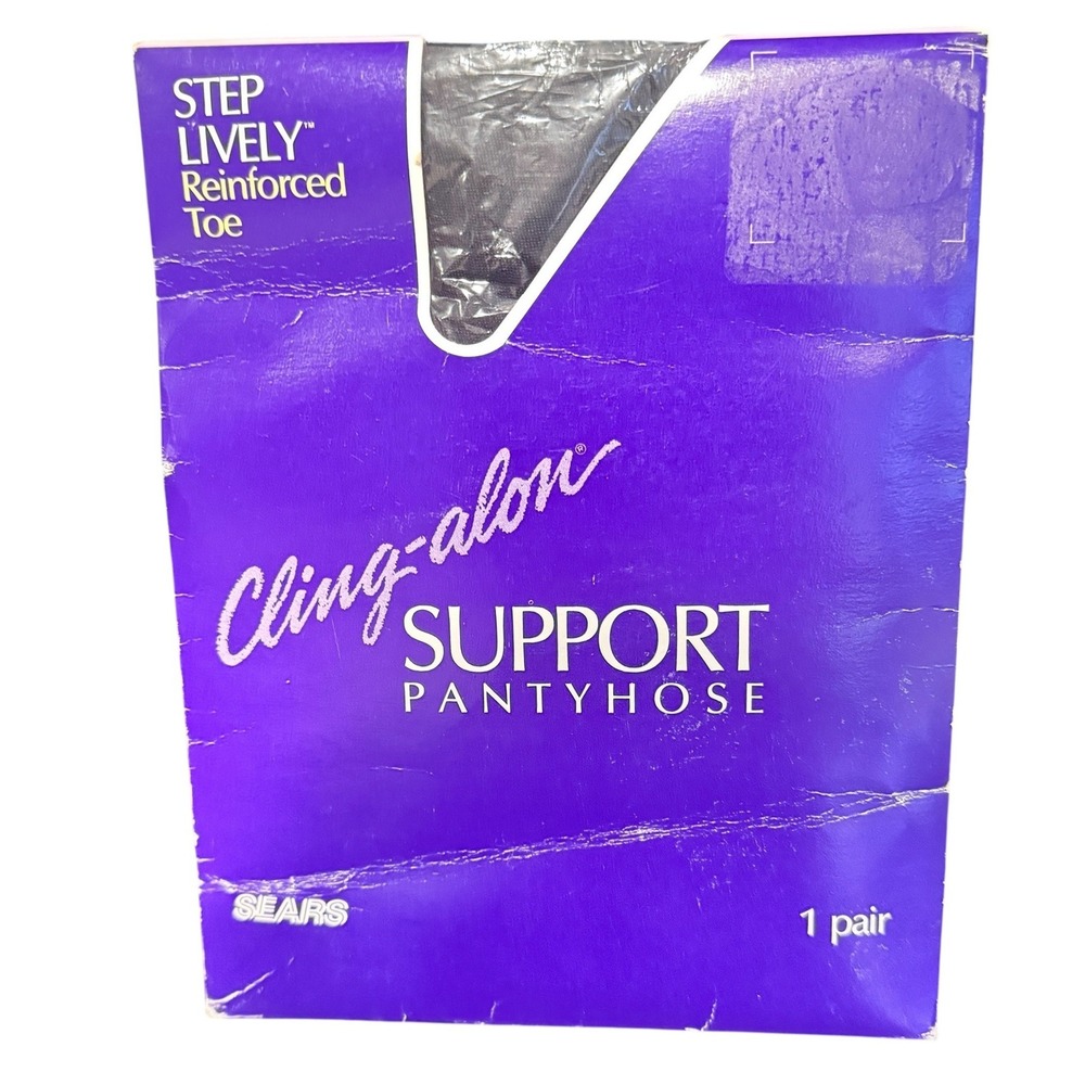 Vintage Sears Cling-alon Step Lively Support Pantyhose Reinforced Toe Black Sz A